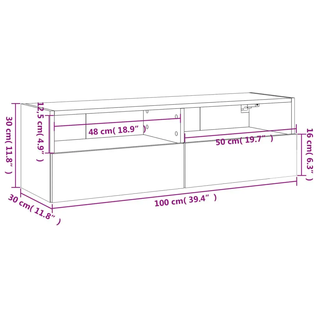 TV Wall Cabinet White Floating Media Unit 100cm Engineered Wood