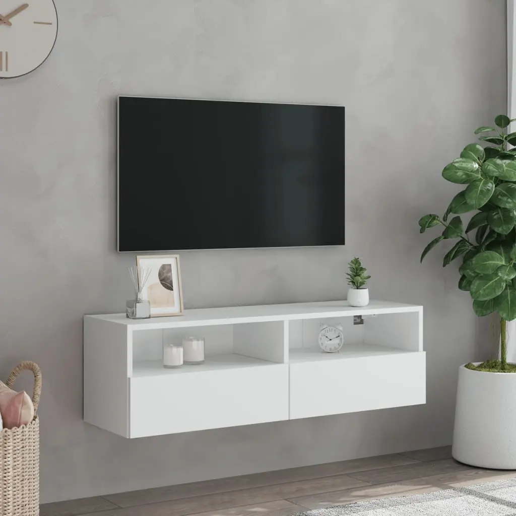 TV Wall Cabinet White Floating Media Unit 100cm Engineered Wood