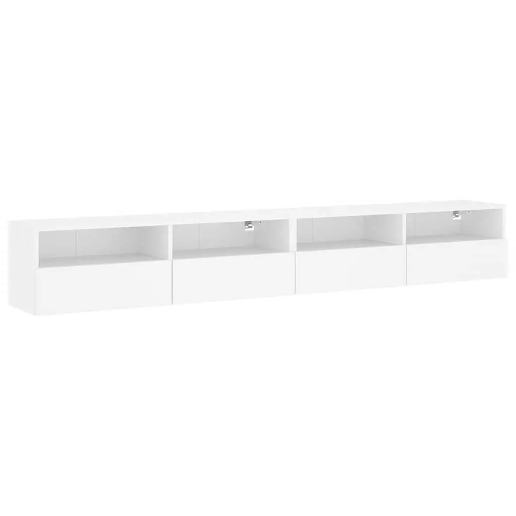 Floating White TV Wall Cabinets 2pcs Media Storage