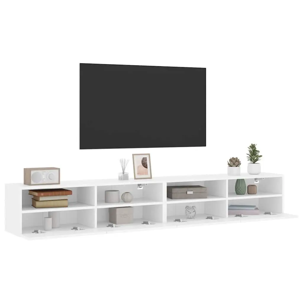 Floating White TV Wall Cabinets 2pcs Media Storage