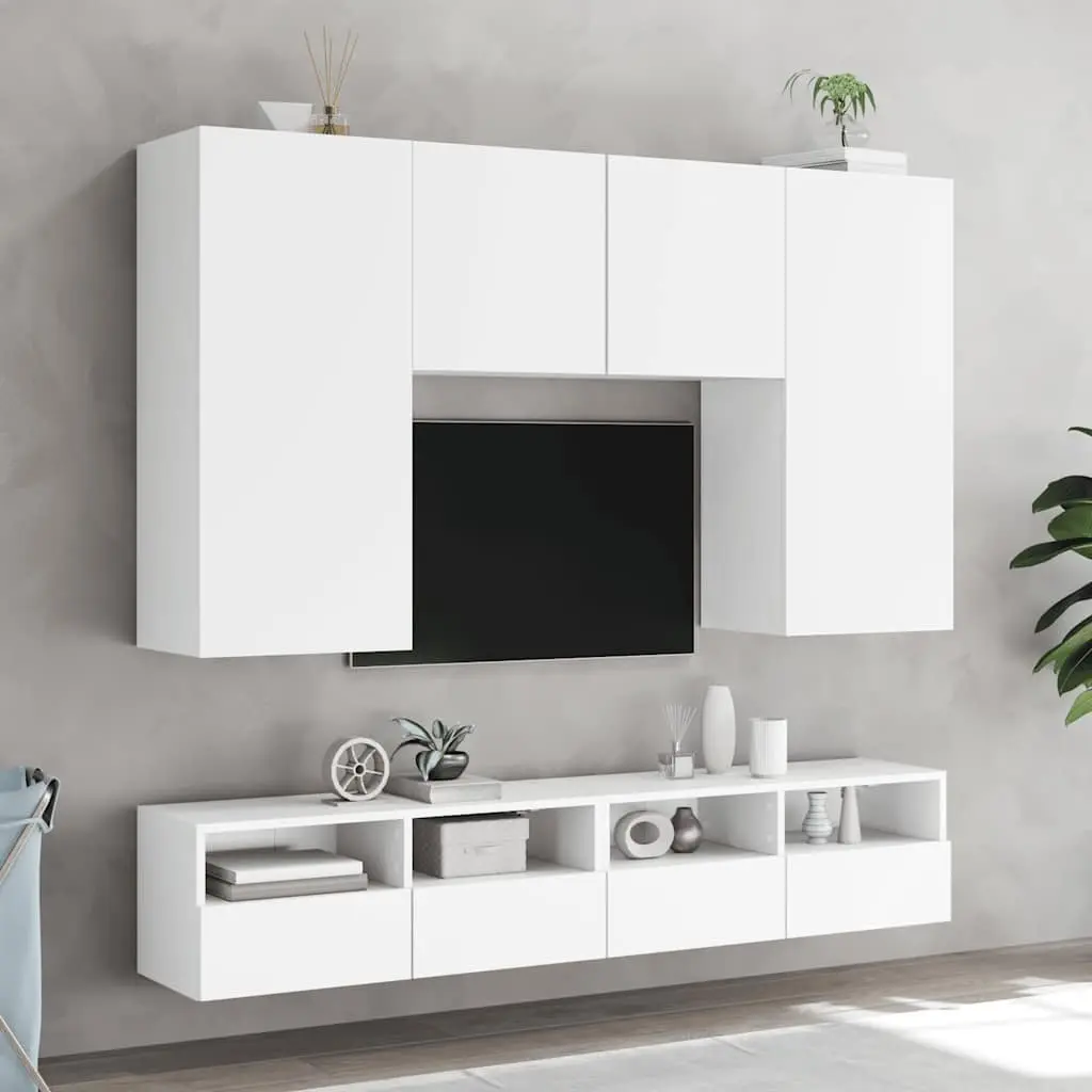 Floating White TV Wall Cabinets 2pcs Media Storage