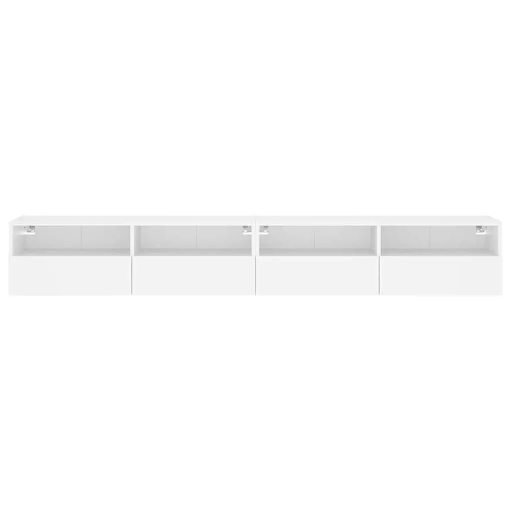 Floating White TV Wall Cabinets 2pcs Media Storage