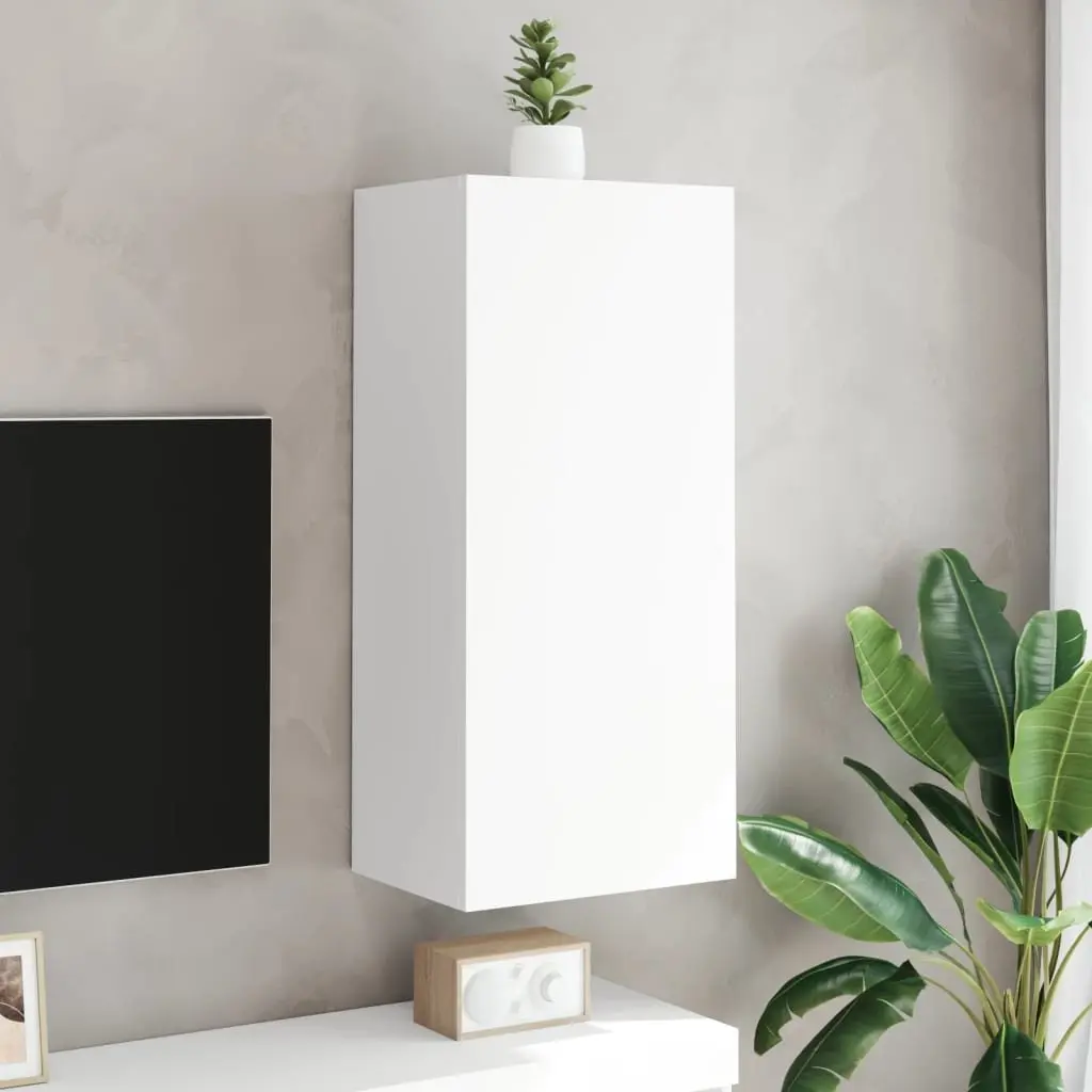 TV Wall Cabinet White Floating Media Unit Wall-Mounted Engineered Wood 40.5W x 30D x 90H cm