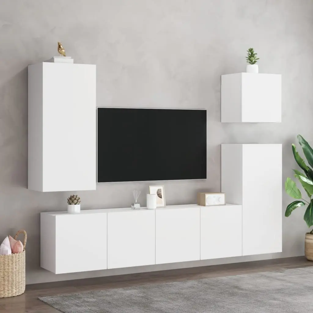 TV Wall Cabinet White Floating Media Unit Wall-Mounted Engineered Wood 40.5W x 30D x 90H cm