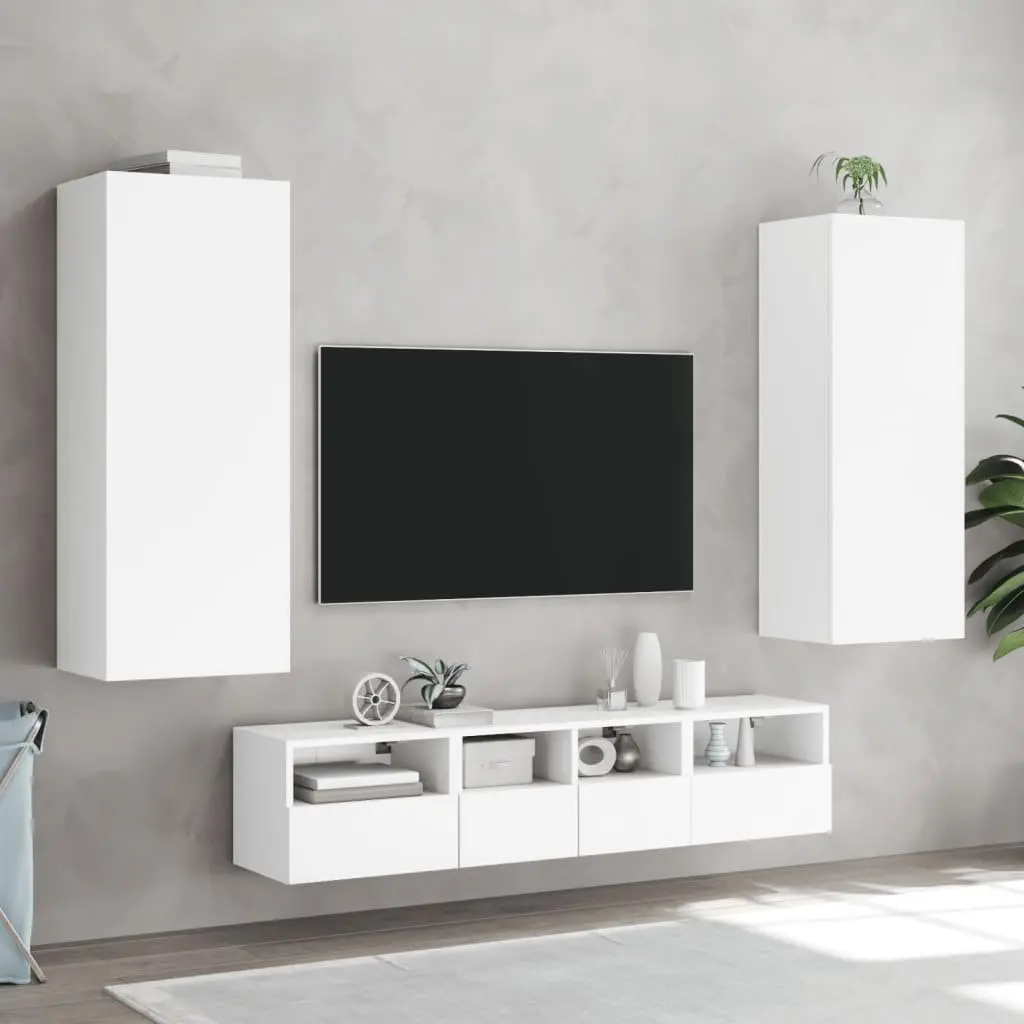 TV Wall Cabinet White Floating Wall-Mounted Media Unit Engineered Wood 40.5 x 30 x 102 cm