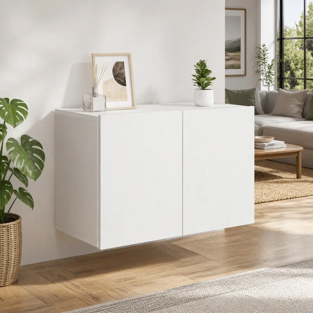 TV Cabinet Wall-mounted White Storage Unit 60x30x41cm Engineered Wood