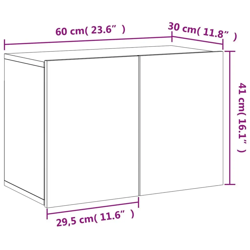 TV Cabinet Wall-mounted White Storage Unit 60x30x41cm Engineered Wood