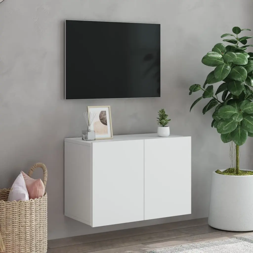 TV Cabinet Wall-mounted White Storage Unit 60x30x41cm Engineered Wood