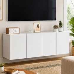 White Wall-mounted TV Cabinets 2 pcs Media Storage Units