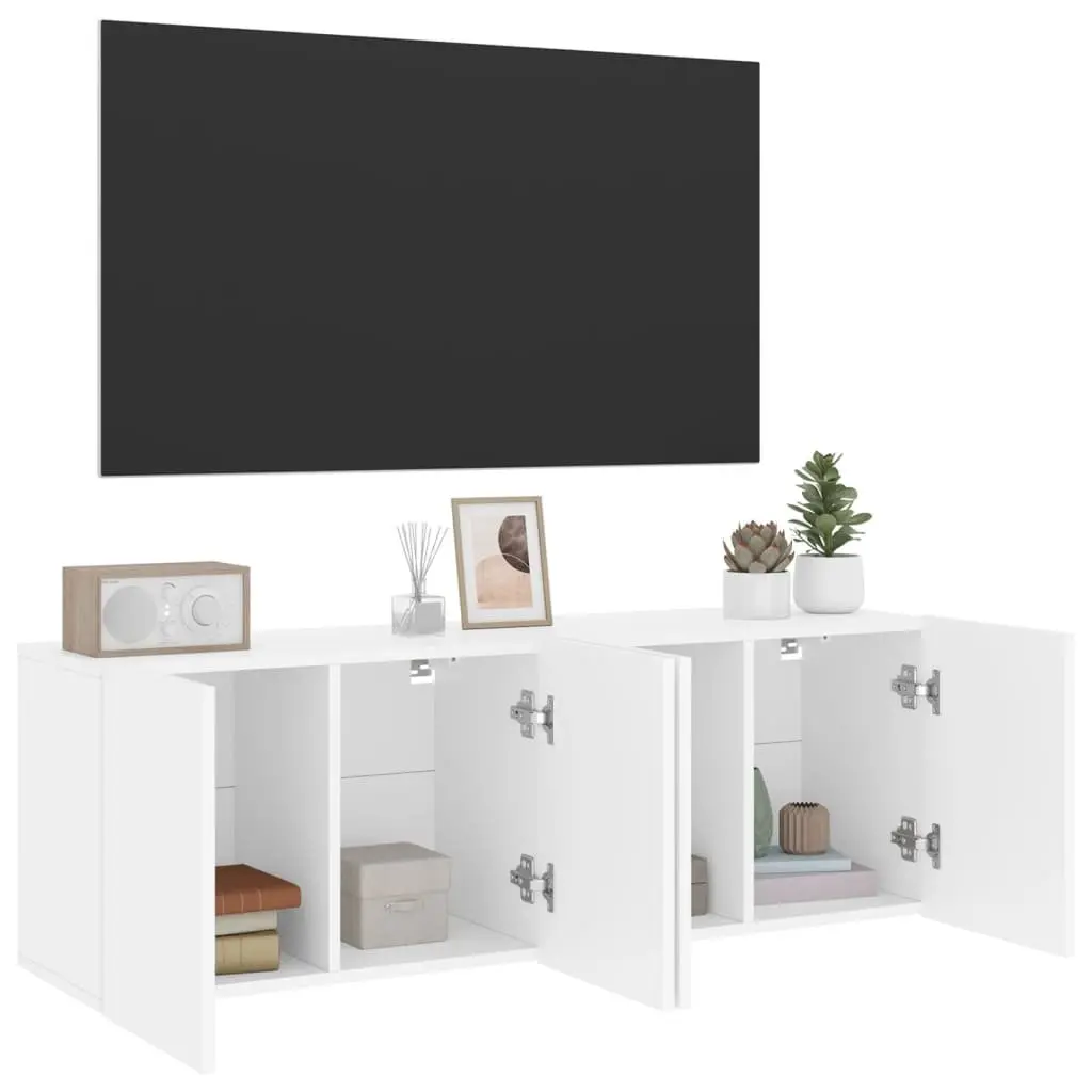 Wall-mounted TV Cabinets White 2 Piece Media Storage Units Engineered Wood
