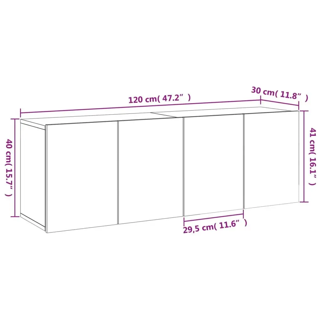 Wall-mounted TV Cabinets White 2 Piece Media Storage Units Engineered Wood