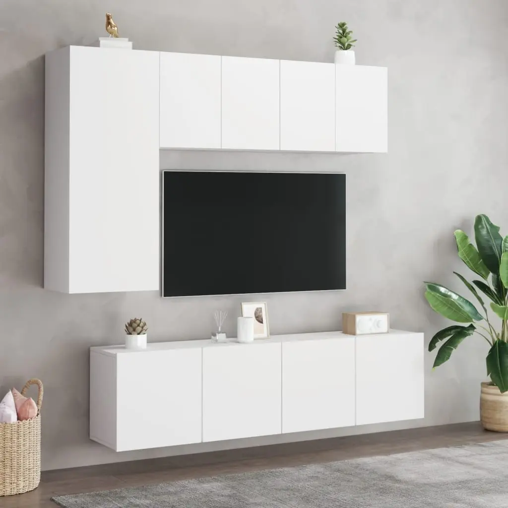Wall-mounted TV Cabinets White 2 Piece Media Storage Units Engineered Wood