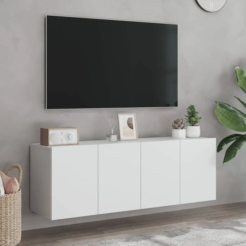 Wall-mounted TV Cabinets White 2 Piece Media Storage Units Engineered Wood