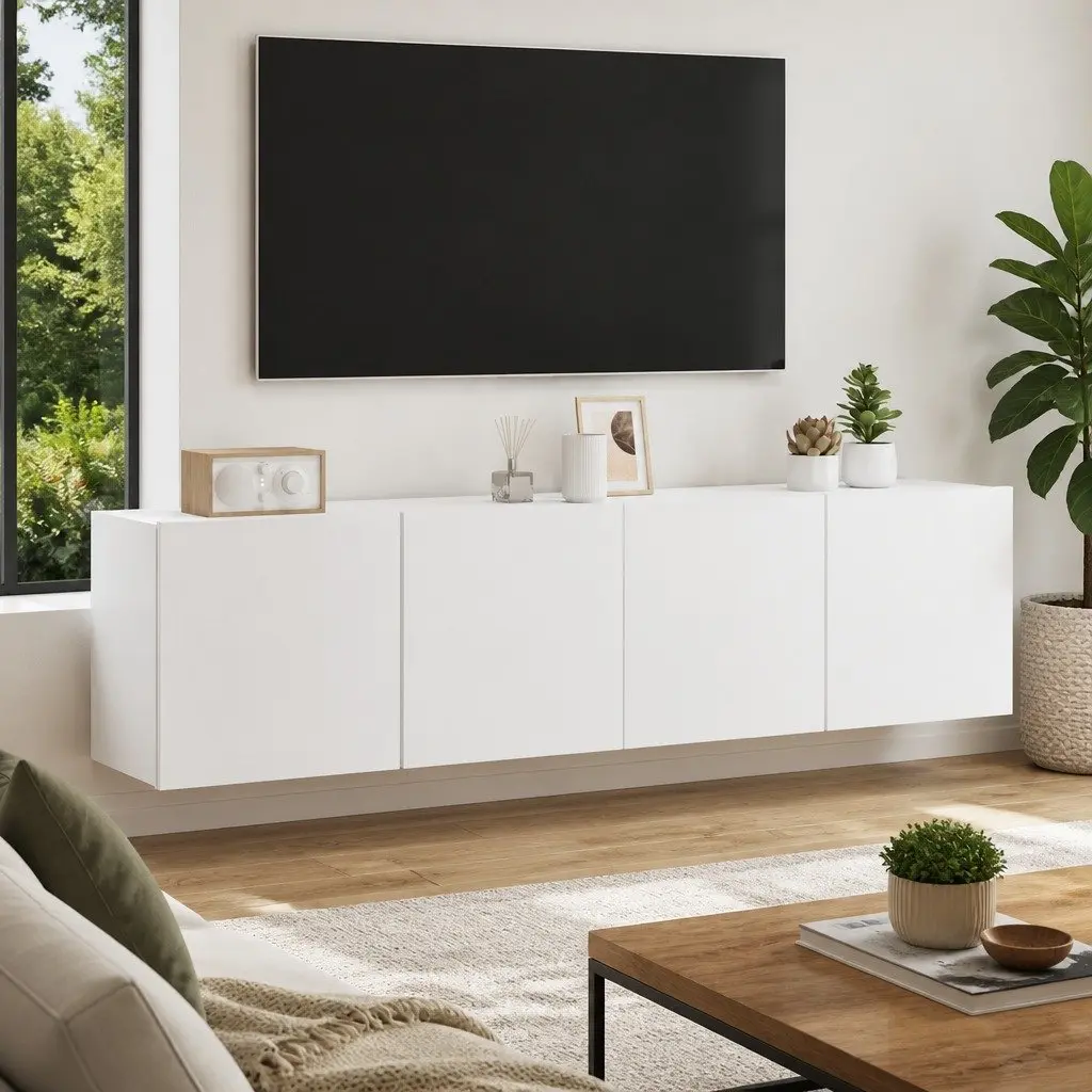 Wall-Mounted TV Cabinets 2 Pieces White Storage Units 80x30x41cm Media Display