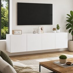 White Wall-Mounted TV Cabinets - 2 Piece Set