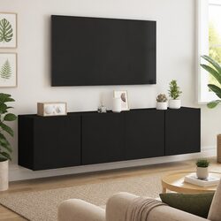 Wall-Mounted TV Cabinets in Black - 2-Piece Storage Set