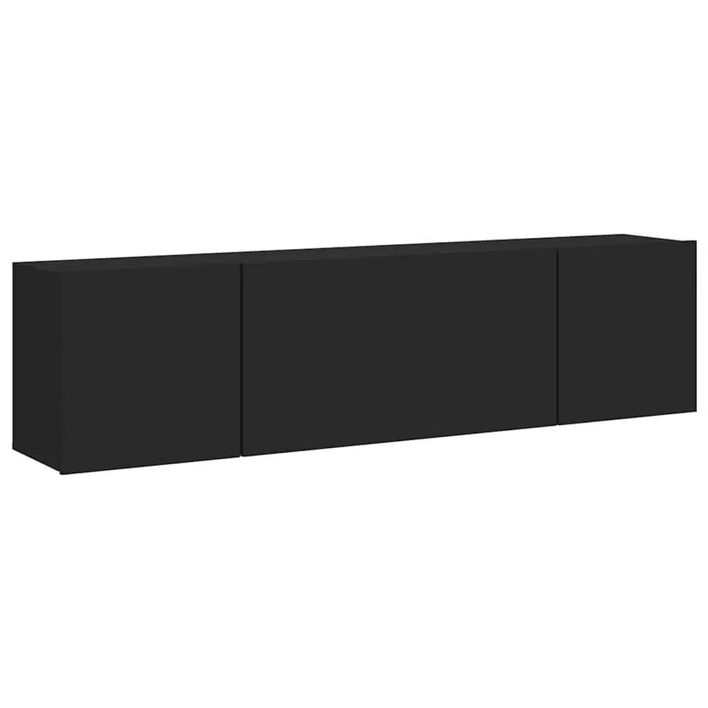 Wall-Mounted TV Cabinet 2 Pieces Black Storage Organiser Media Shelving Unit