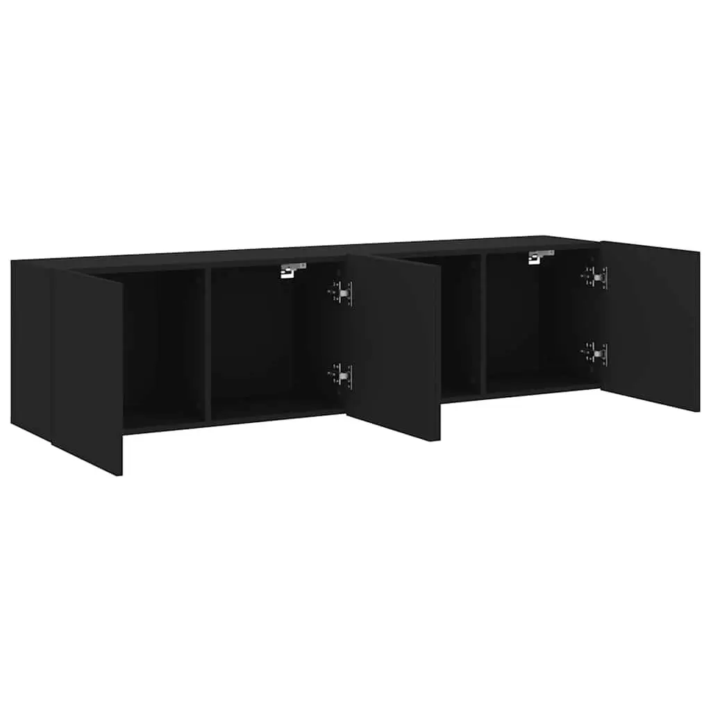 Wall-Mounted TV Cabinet 2 Pieces Black Storage Organiser Media Shelving Unit