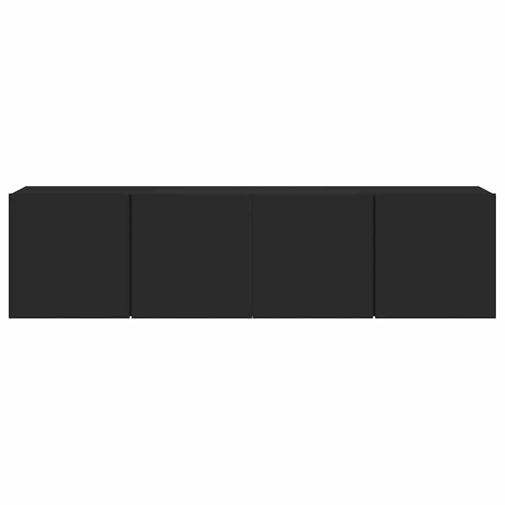 Wall-Mounted TV Cabinet 2 Pieces Black Storage Organiser Media Shelving Unit