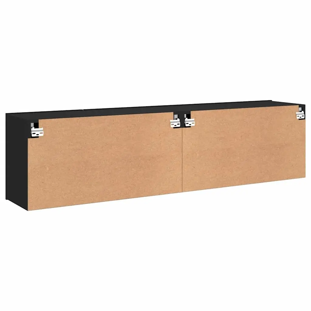 Wall-Mounted TV Cabinet 2 Pieces Black Storage Organiser Media Shelving Unit