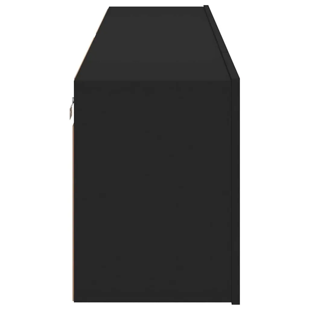 Wall-Mounted TV Cabinet 2 Pieces Black Storage Organiser Media Shelving Unit