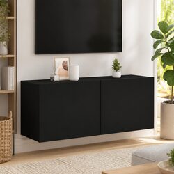 Elegant Wall-mounted Black TV Cabinet Storage Unit