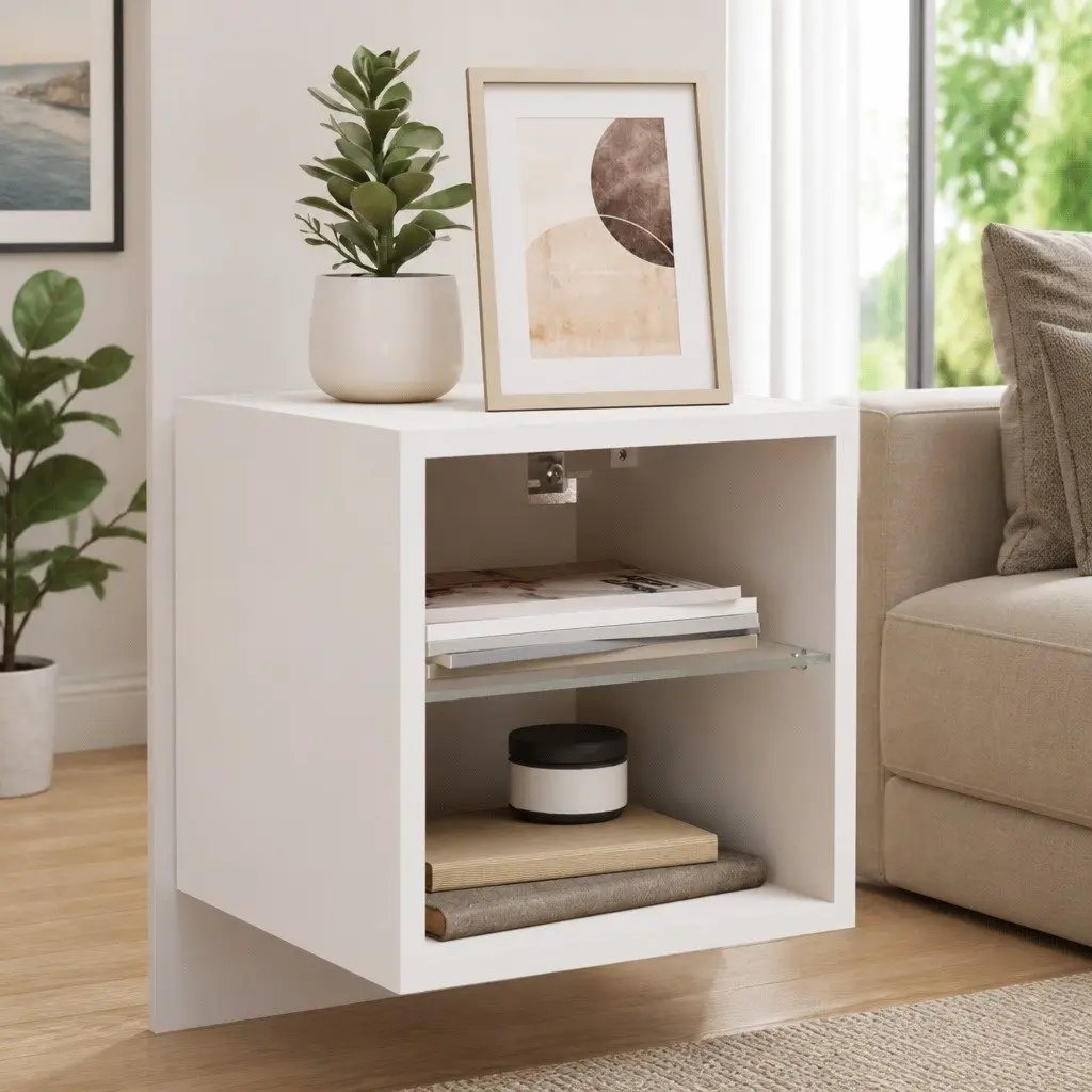 TV Wall Cabinet White Floating Storage Unit with RGB LED Lights 30 x 28.5 x 30 cm Engineered Wood and Glass Shelf 2 Piece