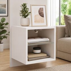 Elegant White TV Wall Cabinet with RGB LED Lights