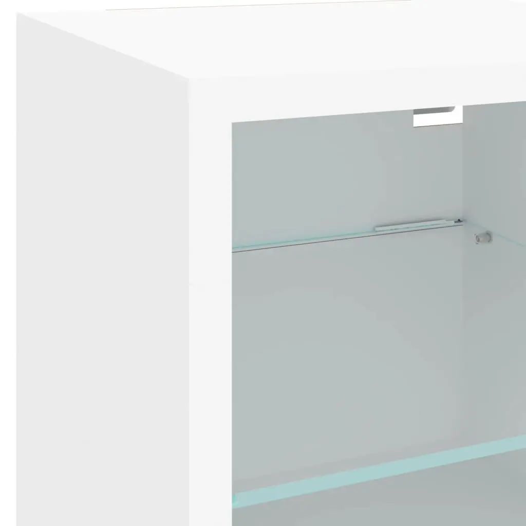 TV Wall Cabinet White Floating Storage Unit with RGB LED Lights 30 x 28.5 x 30 cm Engineered Wood and Glass Shelf 2 Piece