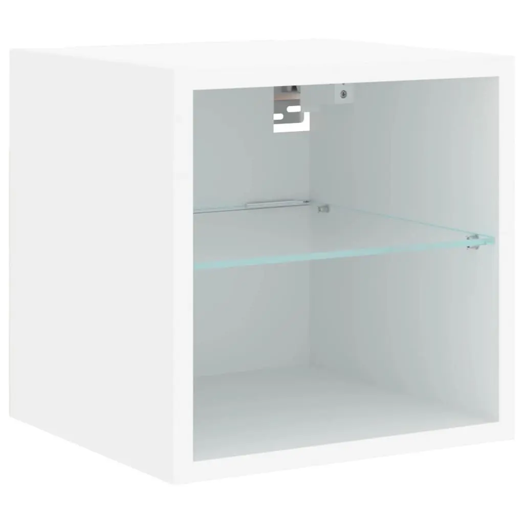 TV Wall Cabinet White Floating Storage Unit with RGB LED Lights 30 x 28.5 x 30 cm Engineered Wood and Glass Shelf 2 Piece