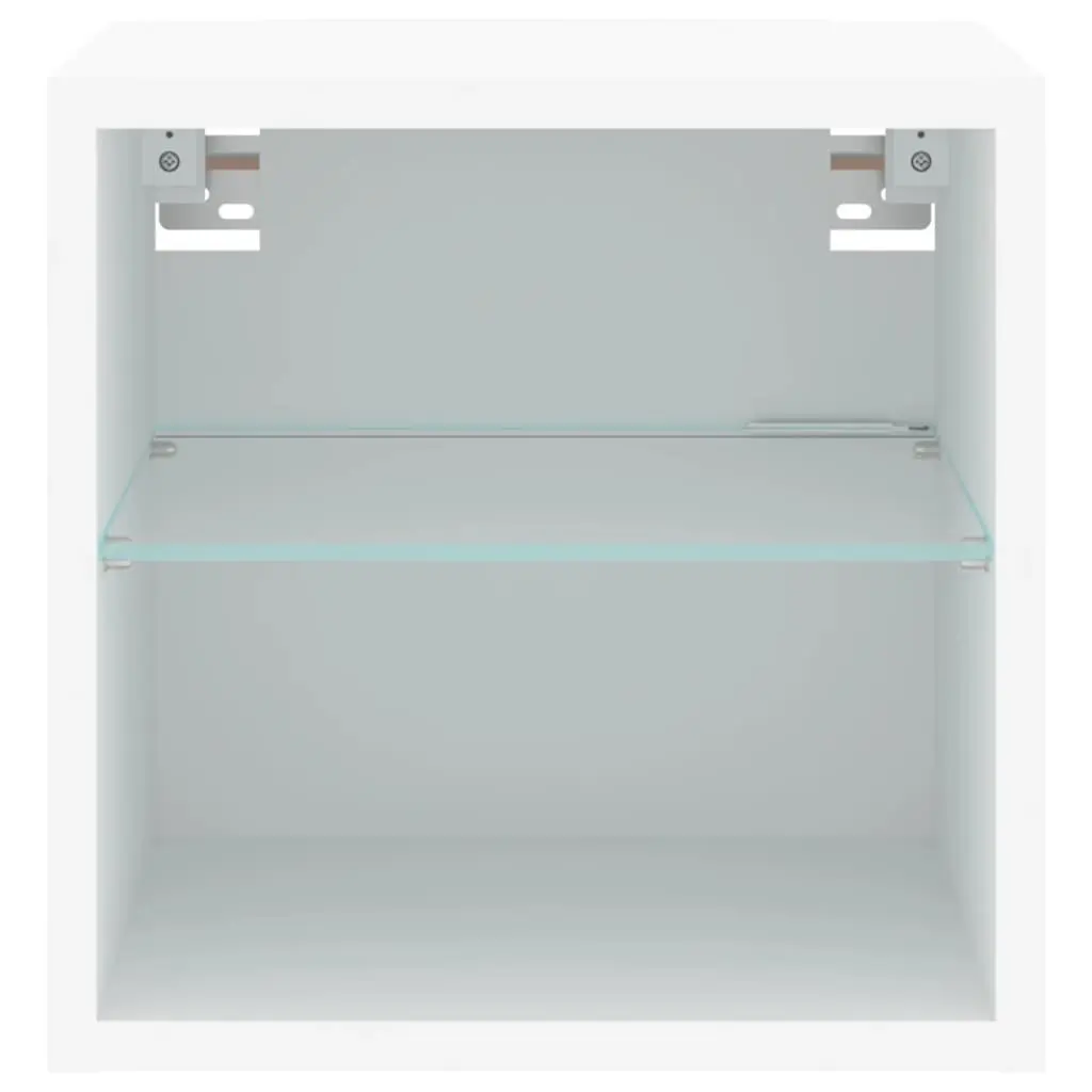 TV Wall Cabinet White Floating Storage Unit with RGB LED Lights 30 x 28.5 x 30 cm Engineered Wood and Glass Shelf 2 Piece