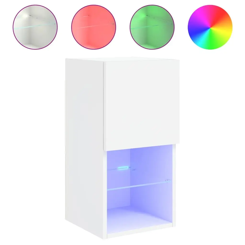 TV Cabinets Wall-Mounted White RGB LED Lights Media Storage Units Set of 2