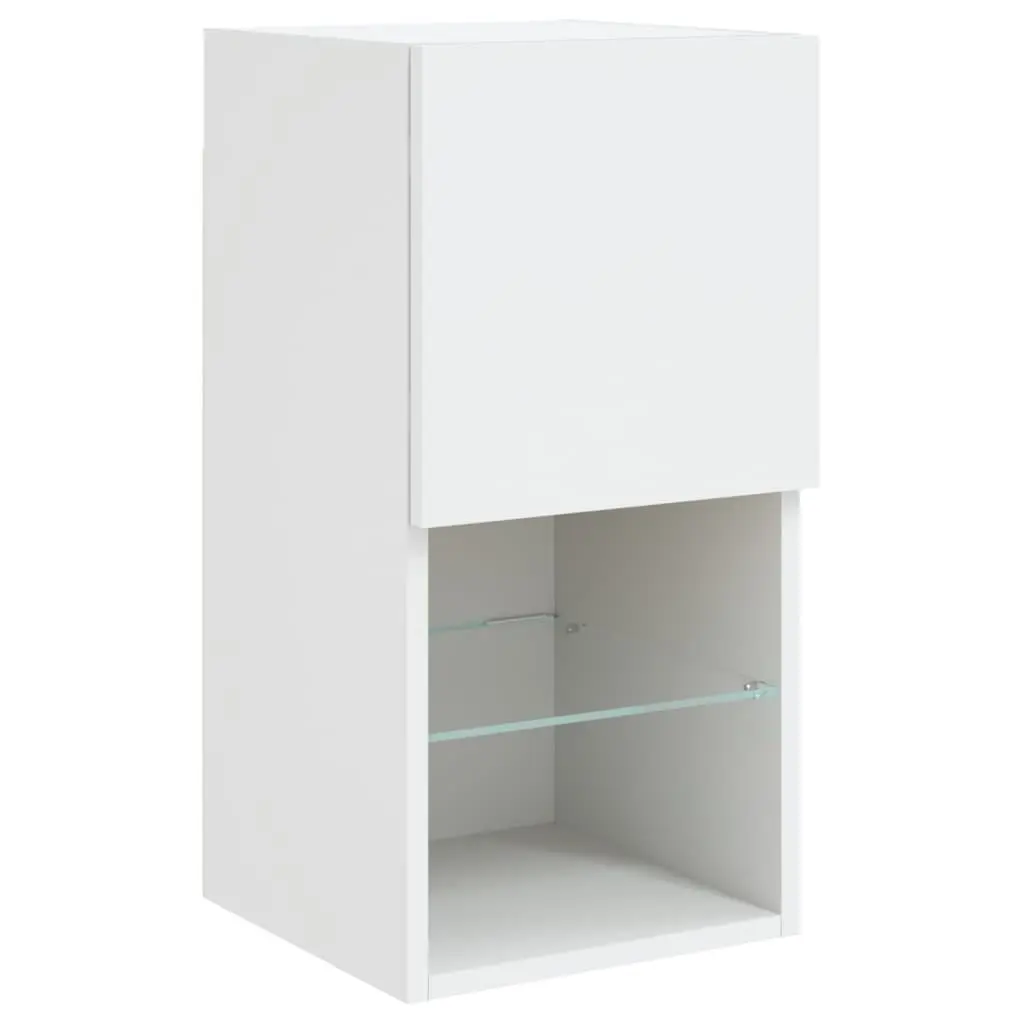 TV Cabinets Wall-Mounted White RGB LED Lights Media Storage Units Set of 2
