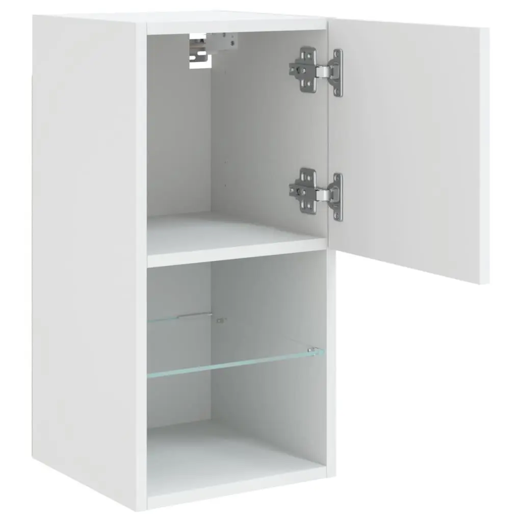 TV Cabinets Wall-Mounted White RGB LED Lights Media Storage Units Set of 2