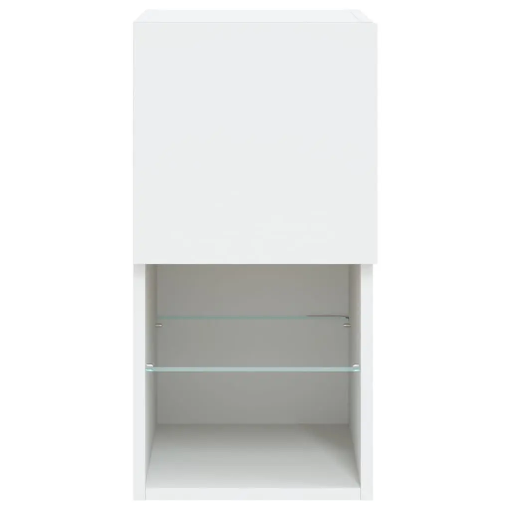 TV Cabinets Wall-Mounted White RGB LED Lights Media Storage Units Set of 2