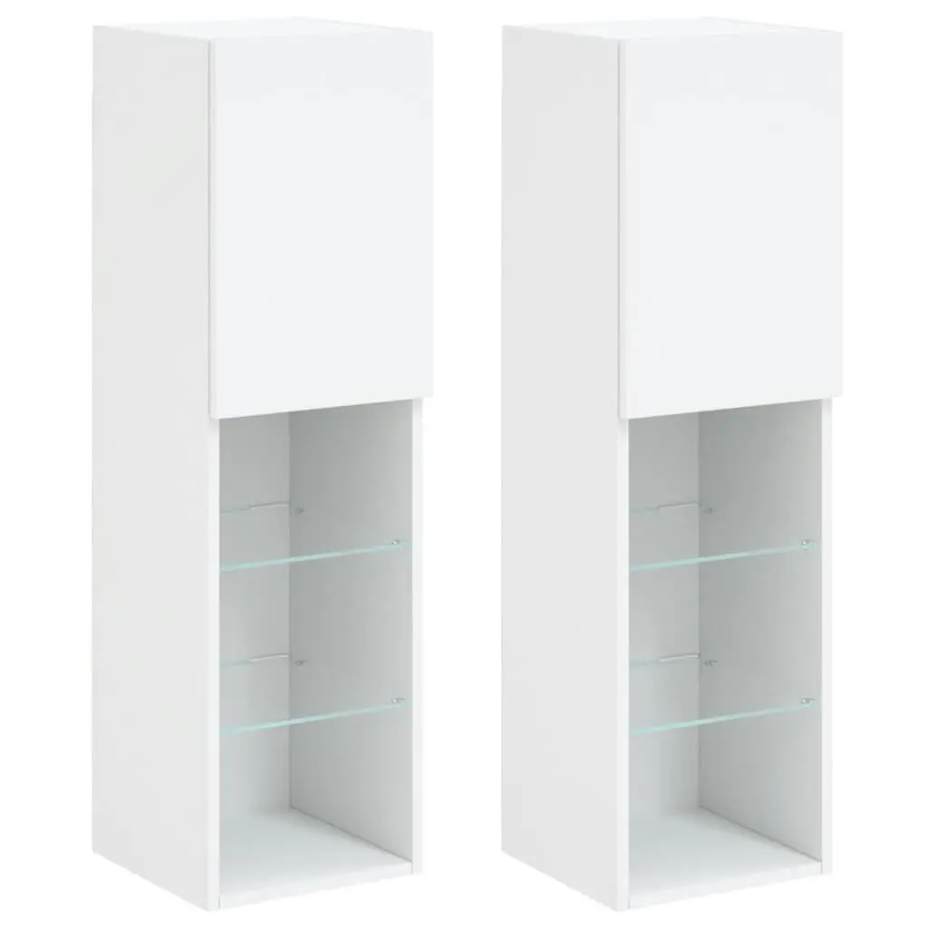 Wall-Mounted TV Cabinet with RGB LED Lights in White
