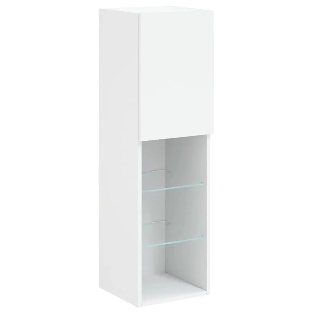 Wall-Mounted TV Cabinet with RGB LED Lights in White