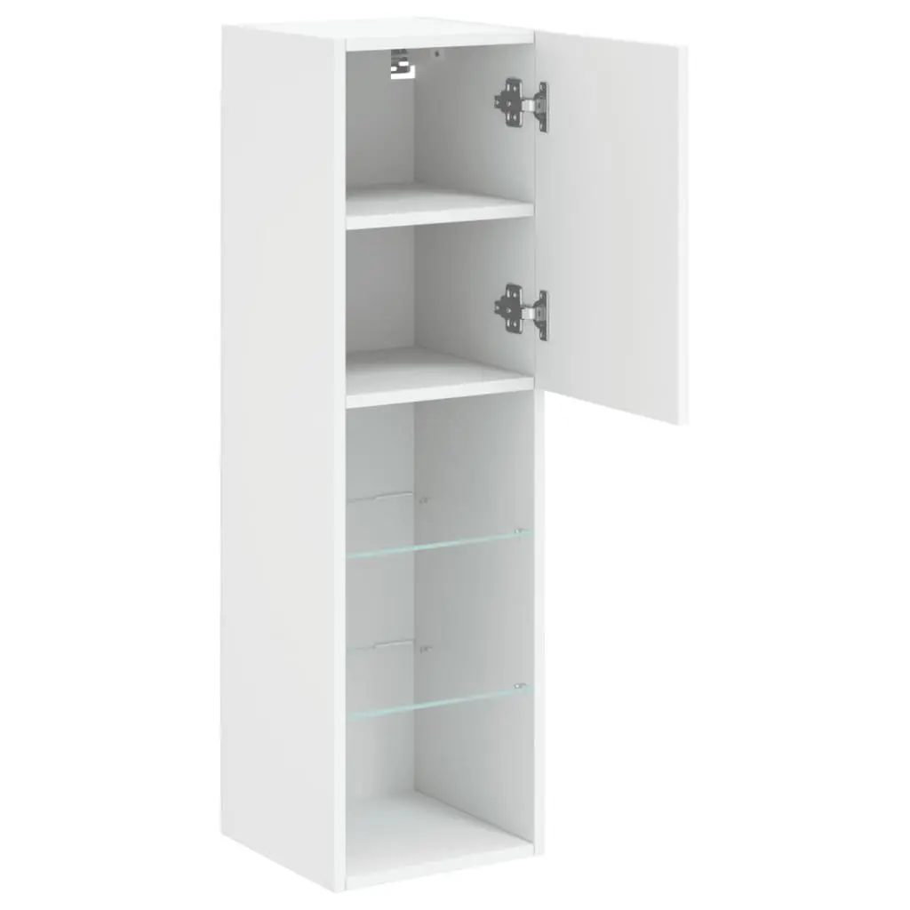 Wall-Mounted TV Cabinet with RGB LED Lights in White