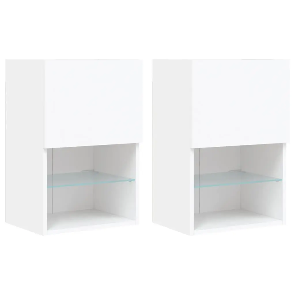 TV Cabinet Wall-Mounted White 2 Piece Engineered Wood with RGB LED Lights