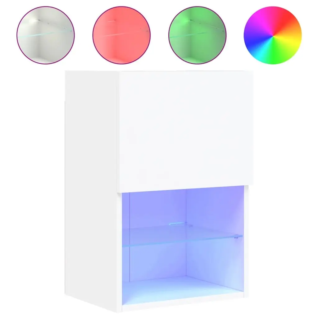 TV Cabinet Wall-Mounted White 2 Piece Engineered Wood with RGB LED Lights