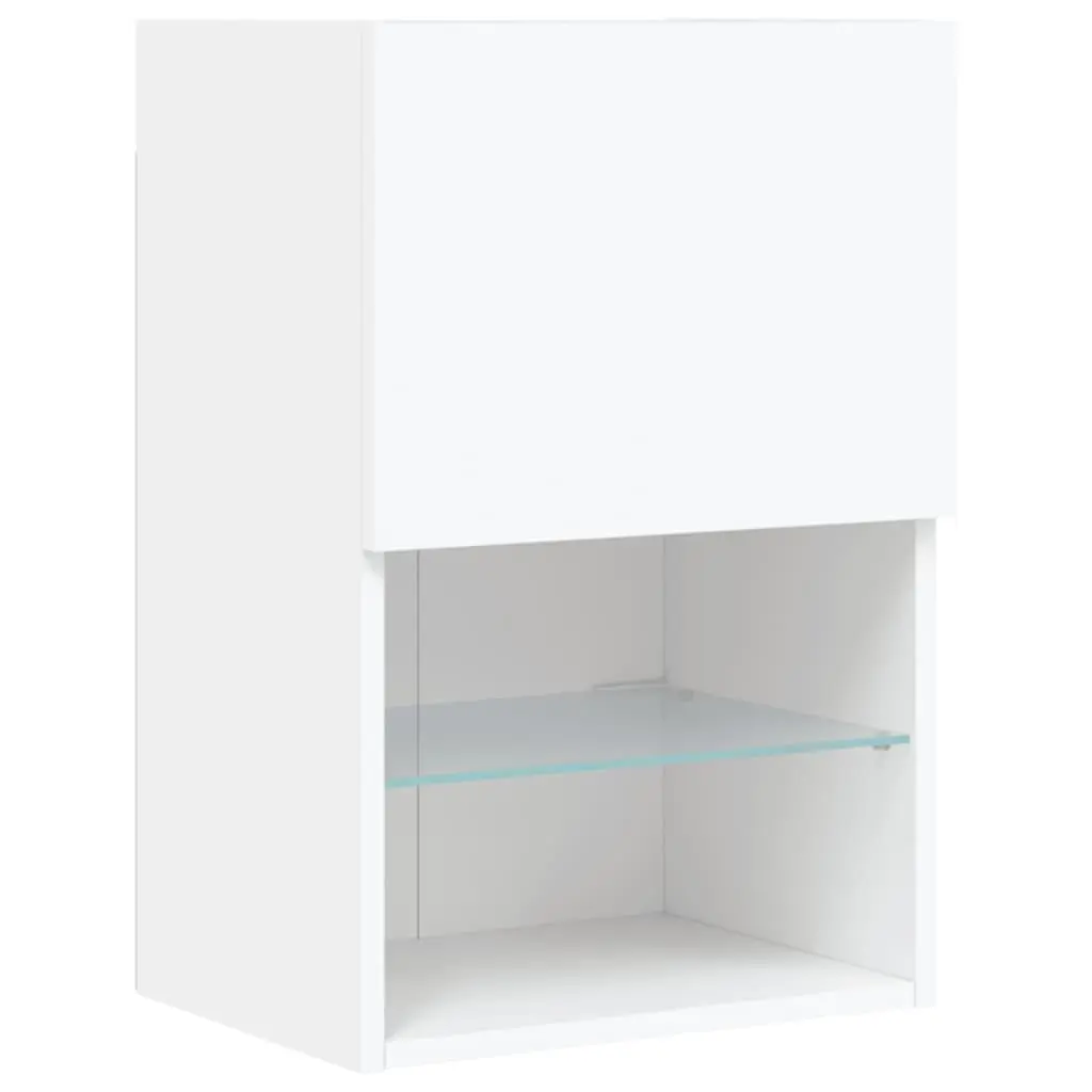 TV Cabinet Wall-Mounted White 2 Piece Engineered Wood with RGB LED Lights