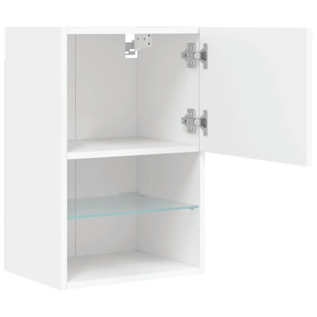 TV Cabinet Wall-Mounted White 2 Piece Engineered Wood with RGB LED Lights