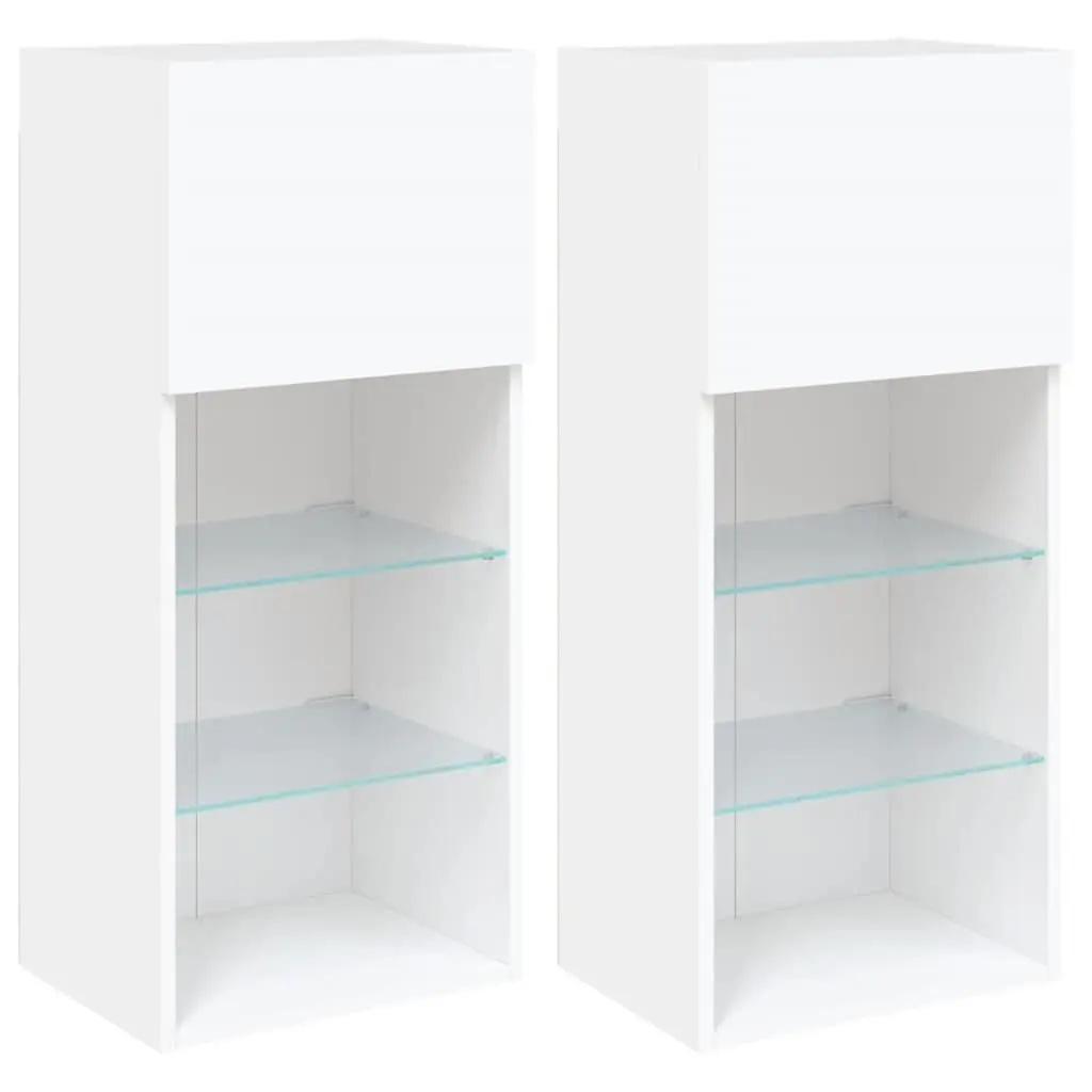 TV Cabinets White Wall-Mounted 40.5x30x90cm Engineered Wood with RGB LED Lights Set of 2