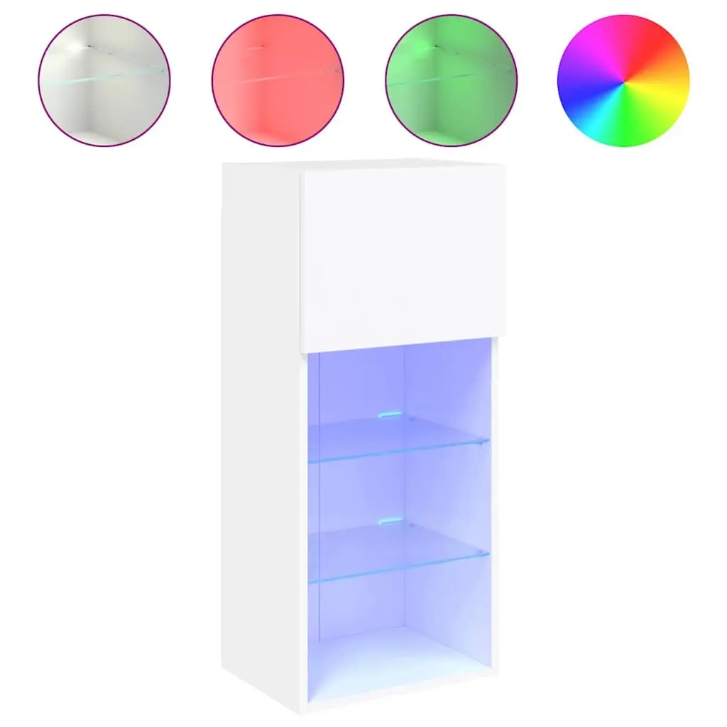 TV Cabinets White Wall-Mounted 40.5x30x90cm Engineered Wood with RGB LED Lights Set of 2
