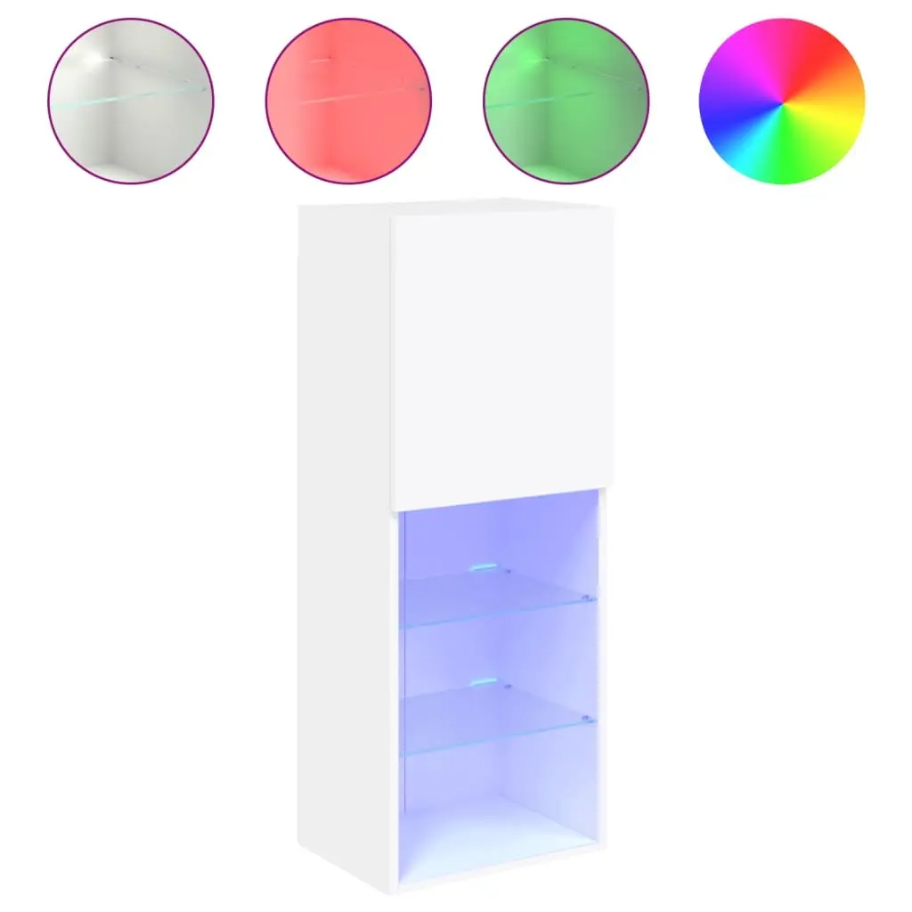 TV Cabinet RGB LED Lights White Wall-Mounted Entertainment Unit Storage Engineered Wood 40.5 x 30 x 102 cm
