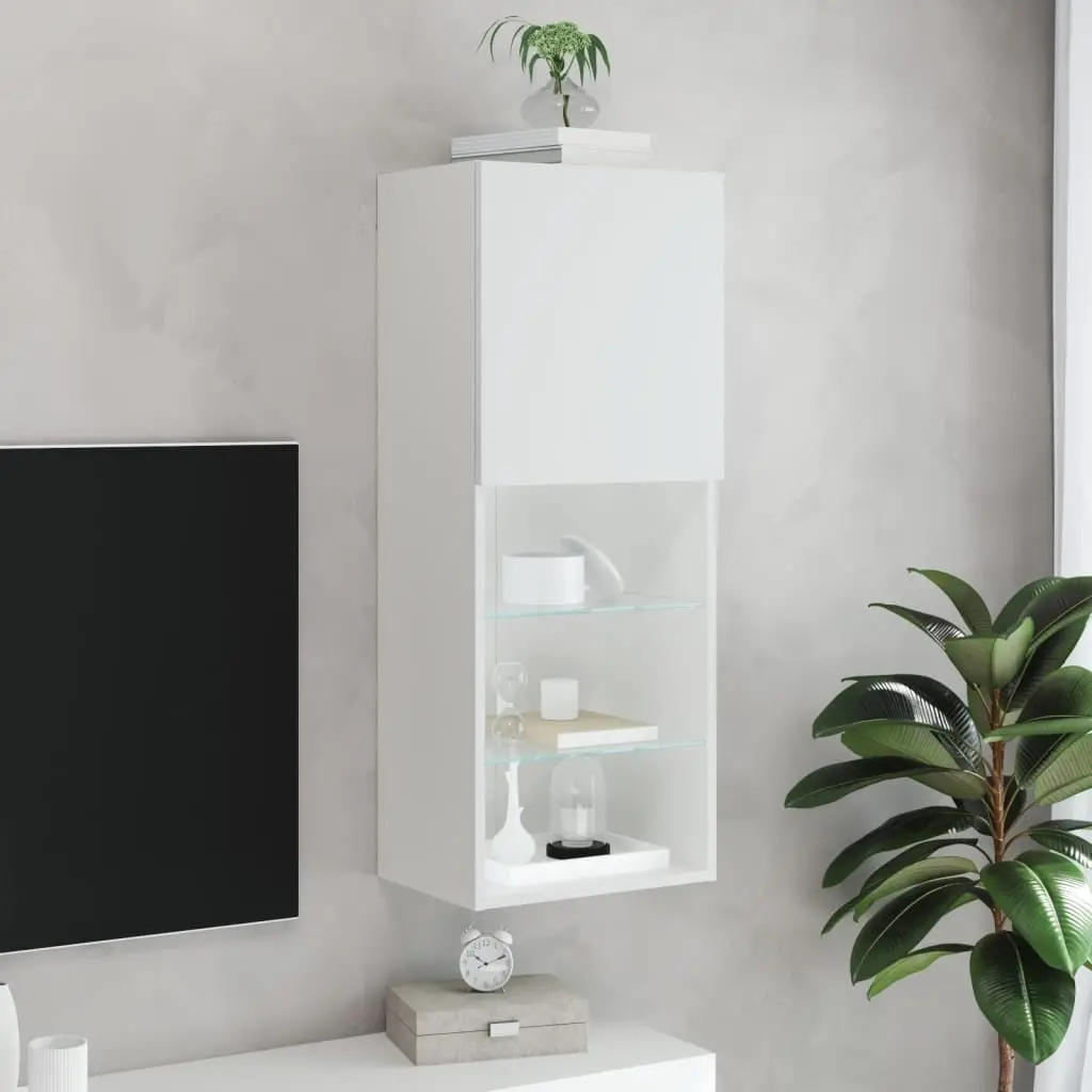 TV Cabinet RGB LED Lights White Wall-Mounted Entertainment Unit Storage Engineered Wood 40.5 x 30 x 102 cm