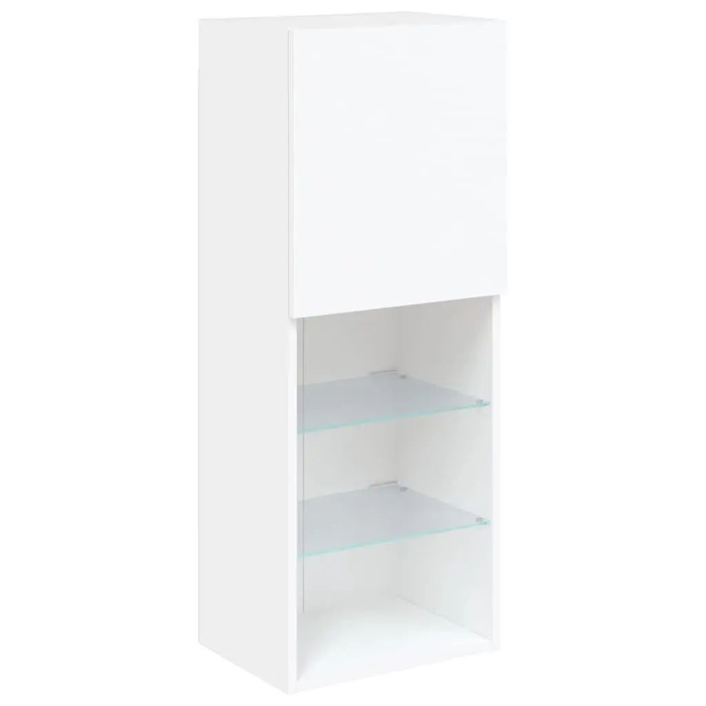 TV Cabinet RGB LED Lights White Wall-Mounted Entertainment Unit Storage Engineered Wood 40.5 x 30 x 102 cm
