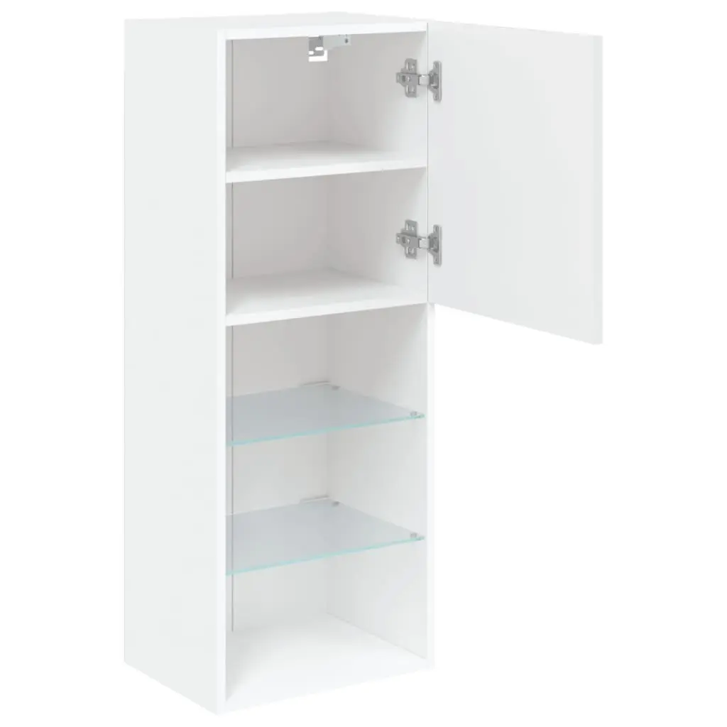 TV Cabinet RGB LED Lights White Wall-Mounted Entertainment Unit Storage Engineered Wood 40.5 x 30 x 102 cm