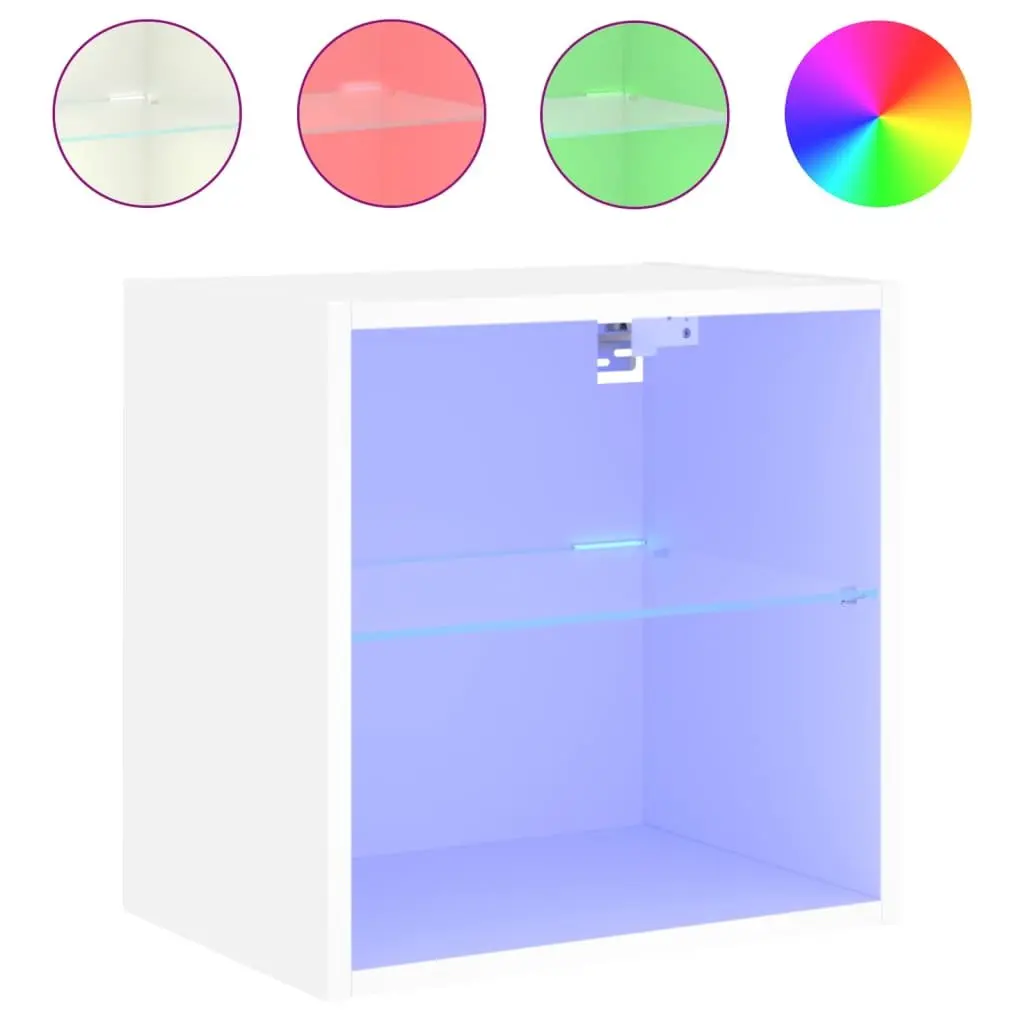 Bedside Cabinet Wall-mounted White Engineered Wood with RGB LED Lights