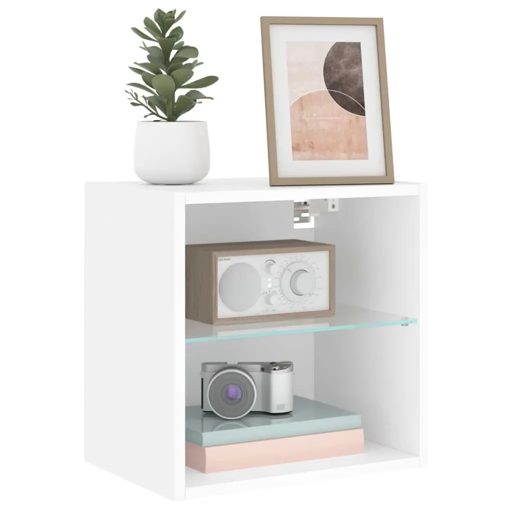 Bedside Cabinet Wall-mounted White Engineered Wood with RGB LED Lights